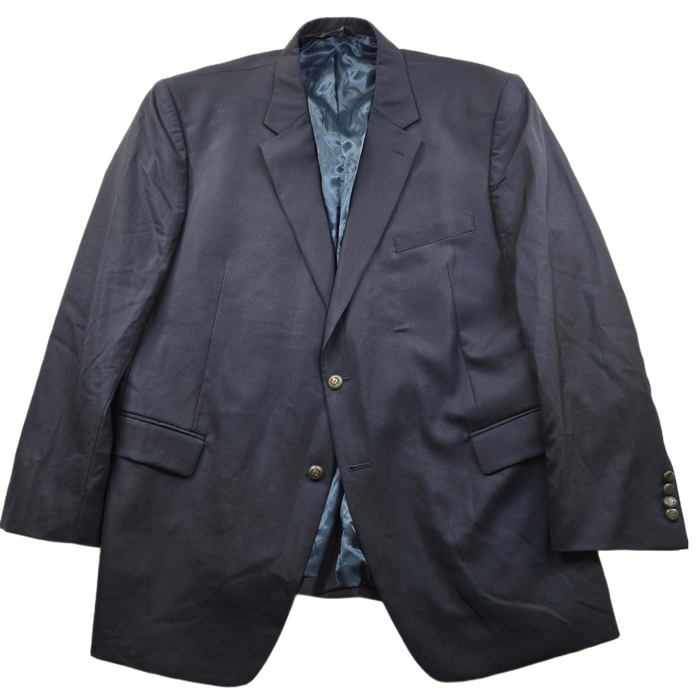 JoS A Bank Wool Blazer Mens 50R‎ Navy Blue Metal Gold Crest Buttons Sport Coat